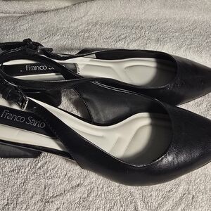Franco Sarto Black Pointed Slingback Flats with Side Cut